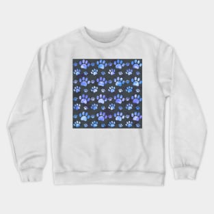 Watercolor blue purple Paw Pattern Black Crewneck Sweatshirt